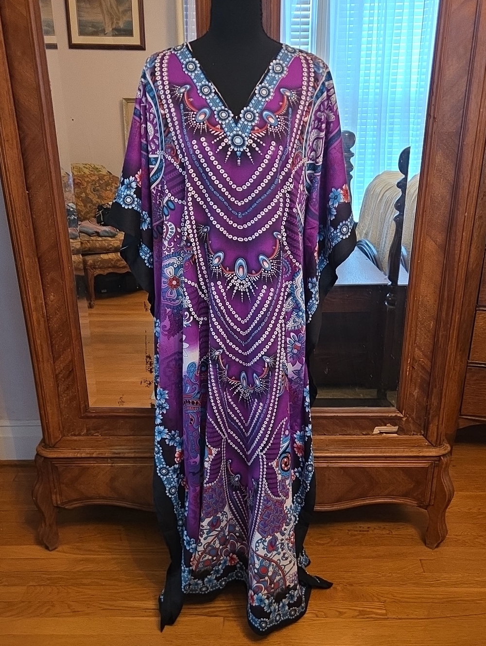 Elegant Purple Printed Kaftan Maxi Dress